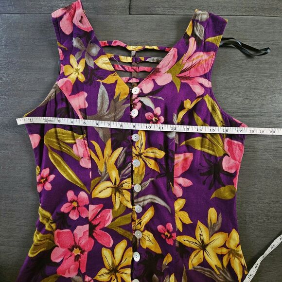 JBS Dress Womens 10 Floral Button Front Sleeveless Maxi Midi Rayon 90s Resort - Picture 5 of 9